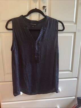 41 Hawthorn Navy Textured Sleeveless Ruffle V-Neck Camisole